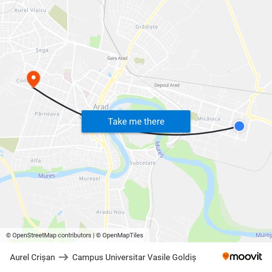 Aurel Crișan to Campus Universitar Vasile Goldiș map