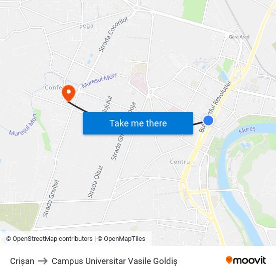 Crișan to Campus Universitar Vasile Goldiș map