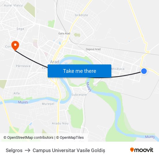 Selgros to Campus Universitar Vasile Goldiș map