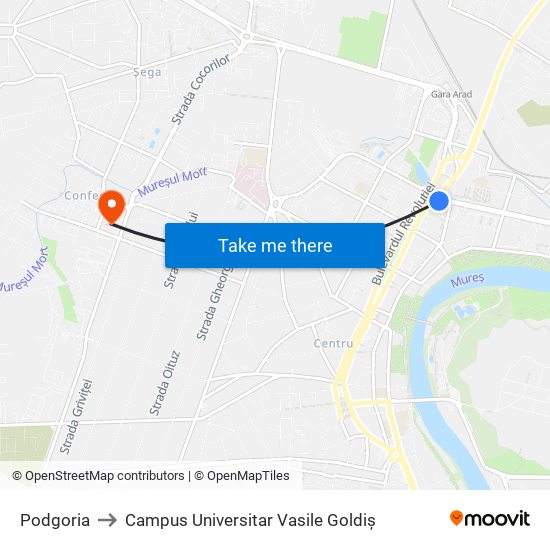 Podgoria to Campus Universitar Vasile Goldiș map