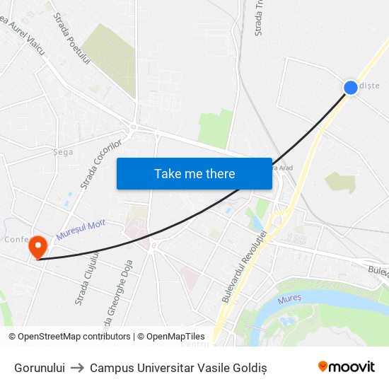 Gorunului to Campus Universitar Vasile Goldiș map