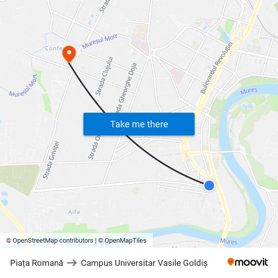 Piața Romană to Campus Universitar Vasile Goldiș map