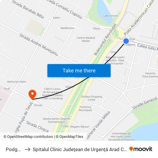 Podgoria to Spitalul Clinic Judeţean de Urgenţă Arad Clinica ORL map