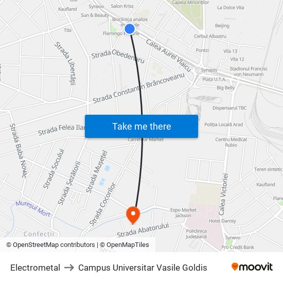 Electrometal to Campus Universitar Vasile Goldis map