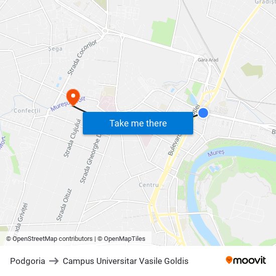 Podgoria to Campus Universitar Vasile Goldis map