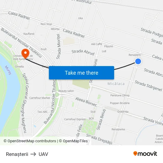 Renașterii to UAV map