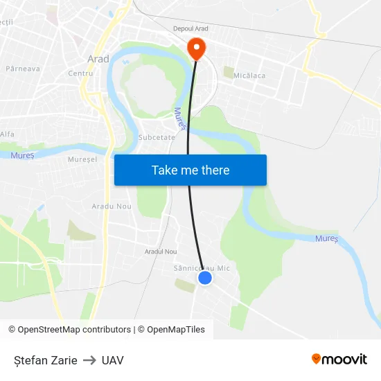 Ștefan Zarie to UAV map