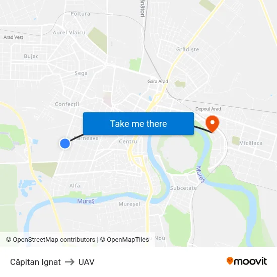 Căpitan Ignat to UAV map