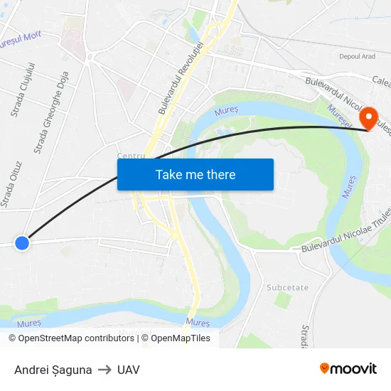 Andrei Șaguna to UAV map