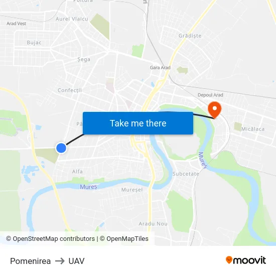 Pomenirea to UAV map