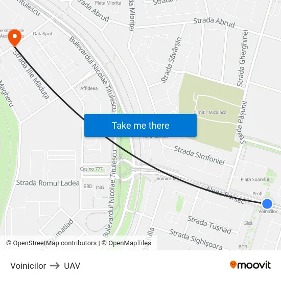 Voinicilor to UAV map