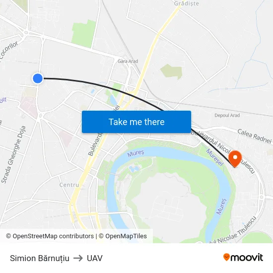 Simion Bărnuțiu to UAV map
