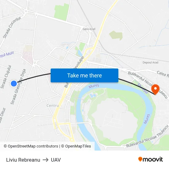 Liviu Rebreanu to UAV map