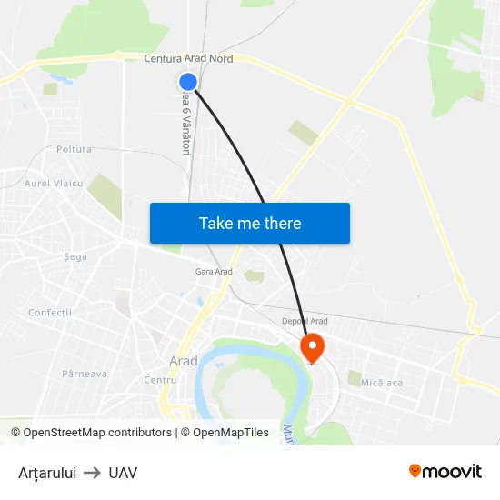 Arțarului to UAV map