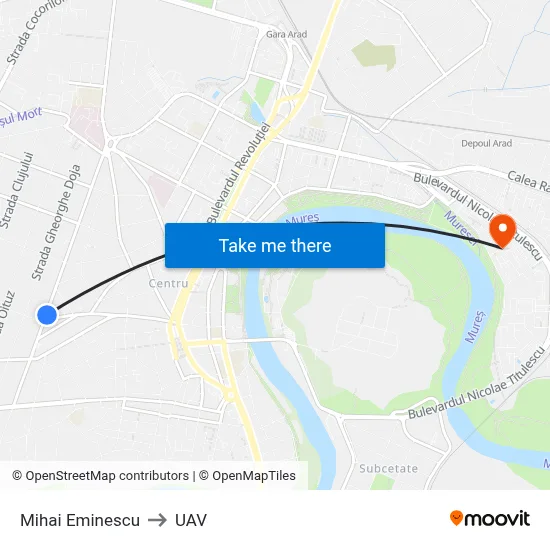 Mihai Eminescu to UAV map