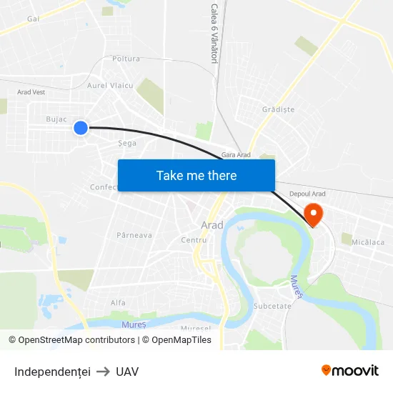 Independenței to UAV map