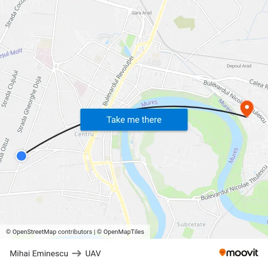 Mihai Eminescu to UAV map