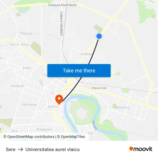 Sere to Universitatea aurel vlaicu map