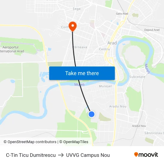 C-Tin Ticu Dumitrescu to UVVG Campus Nou map