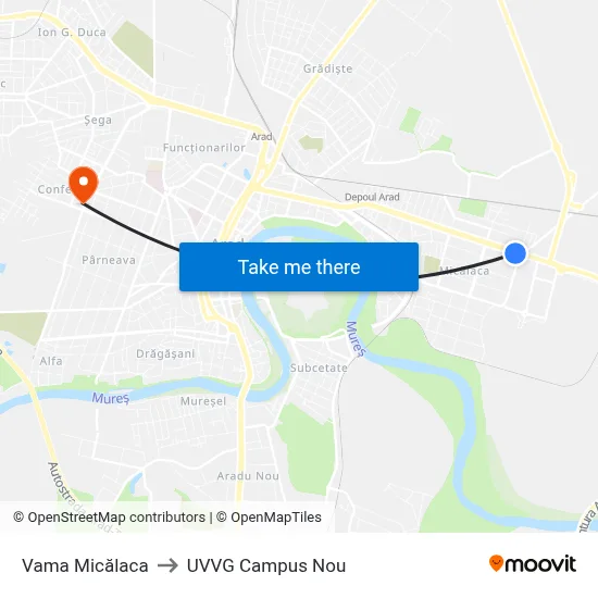 Vama Micălaca to UVVG Campus Nou map