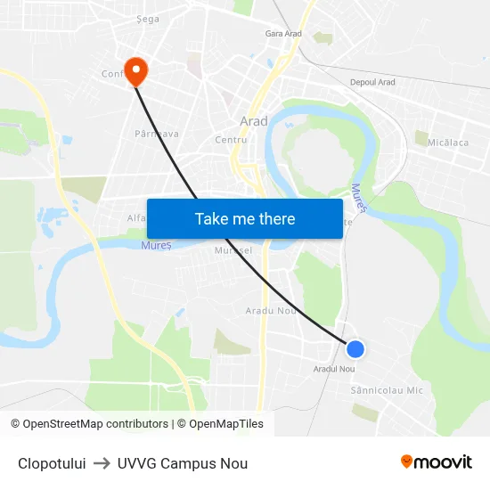 Clopotului to UVVG Campus Nou map