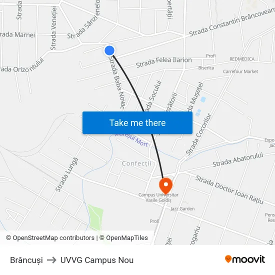 Brâncuși to UVVG Campus Nou map