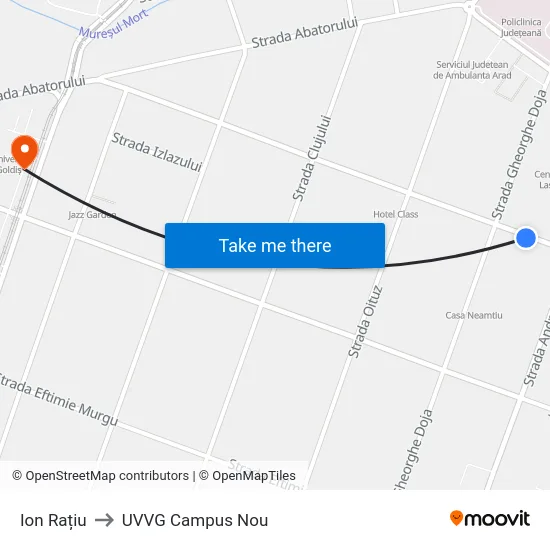 Ion Rațiu to UVVG Campus Nou map
