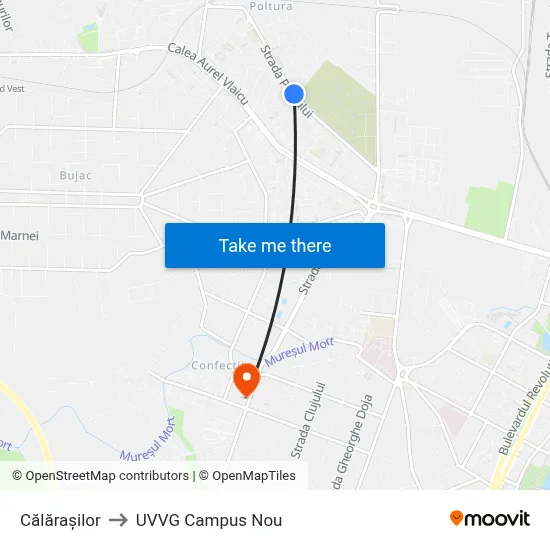 Călărașilor to UVVG Campus Nou map