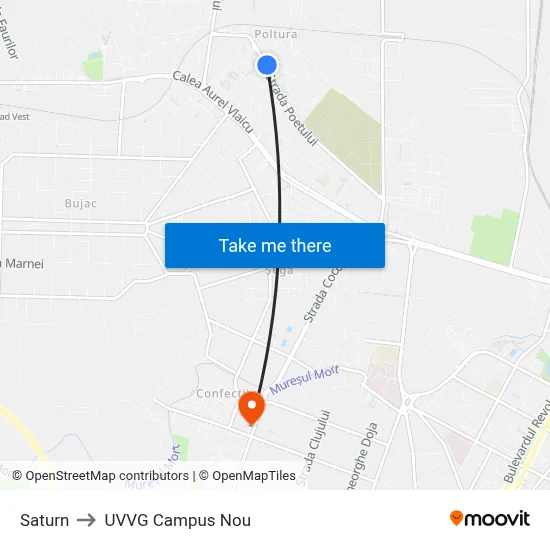Saturn to UVVG Campus Nou map