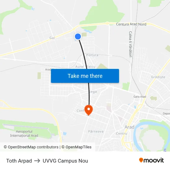 Toth Arpad to UVVG Campus Nou map