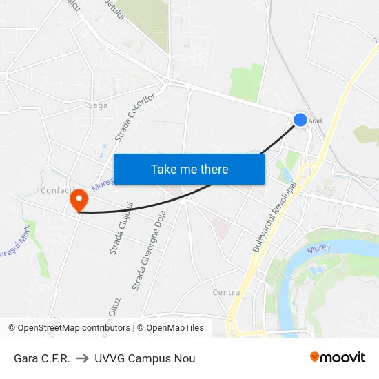 Gara C.F.R. to UVVG Campus Nou map