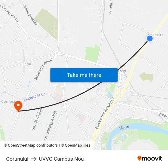 Gorunului to UVVG Campus Nou map
