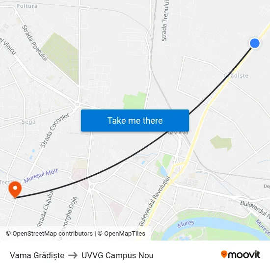 Vama Grădiște to UVVG Campus Nou map