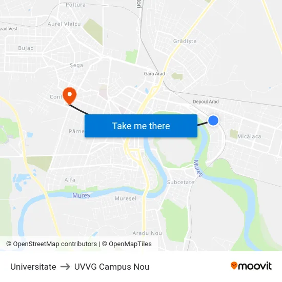 Universitate to UVVG Campus Nou map