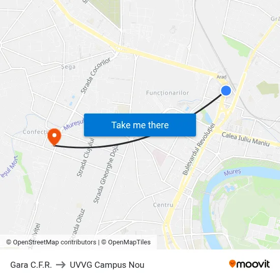 Gara C.F.R. to UVVG Campus Nou map