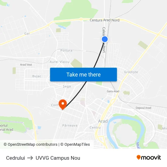 Cedrului to UVVG Campus Nou map