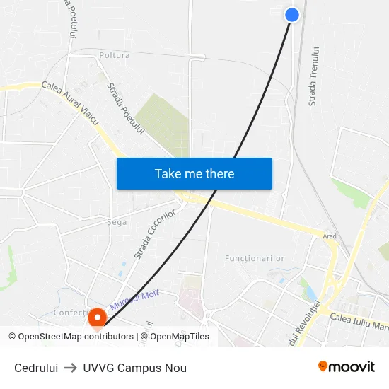 Cedrului to UVVG Campus Nou map