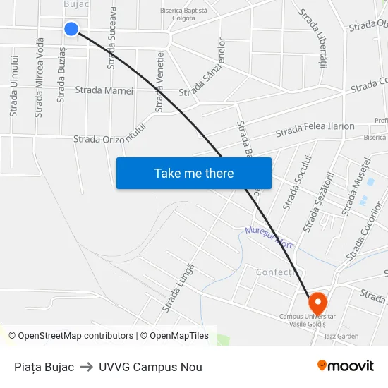 Piața Bujac to UVVG Campus Nou map