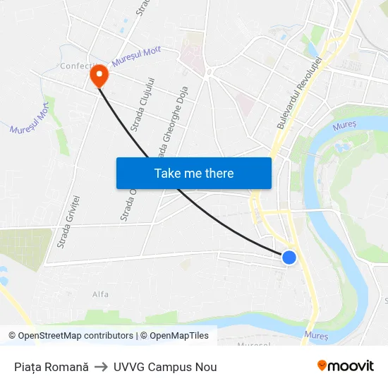 Piața Romană to UVVG Campus Nou map