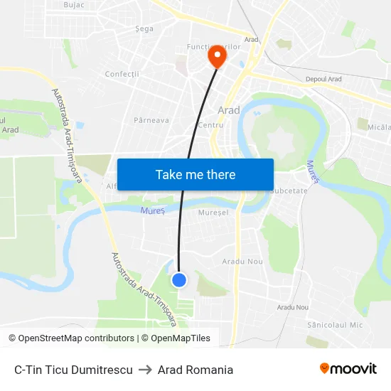 C-Tin Ticu Dumitrescu to Arad Romania map