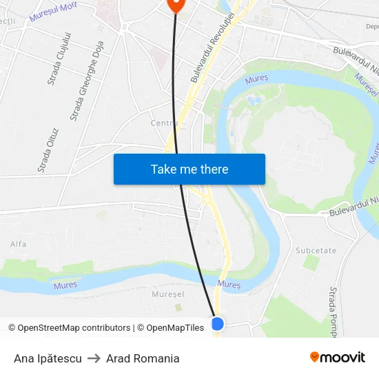 Ana Ipătescu to Arad Romania map