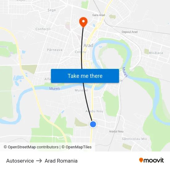 Autoservice to Arad Romania map