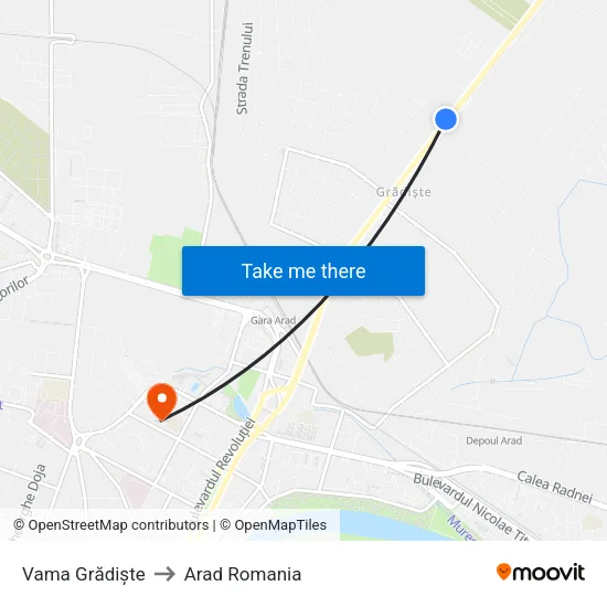 Vama Grădiște to Arad Romania map