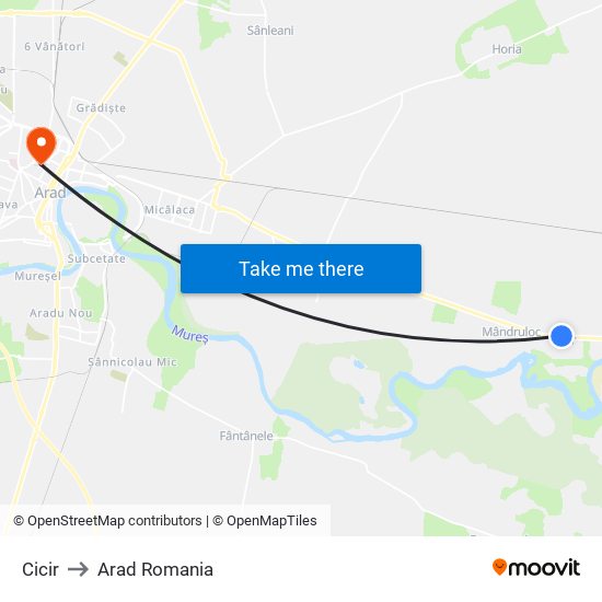 Cicir to Arad Romania map