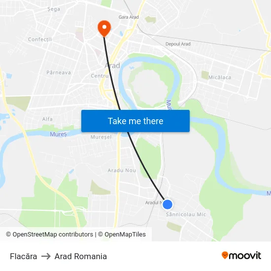 Flacăra to Arad Romania map