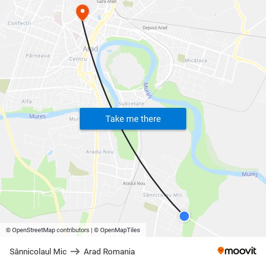 Sânnicolaul Mic to Arad Romania map