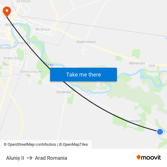 Aluniș II to Arad Romania map