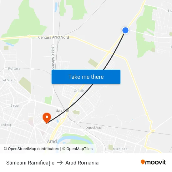 Sânleani Ramificație to Arad Romania map