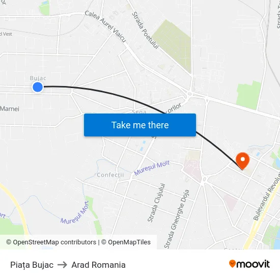 Piața Bujac to Arad Romania map