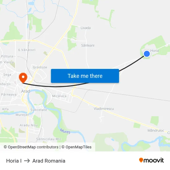 Horia I to Arad Romania map